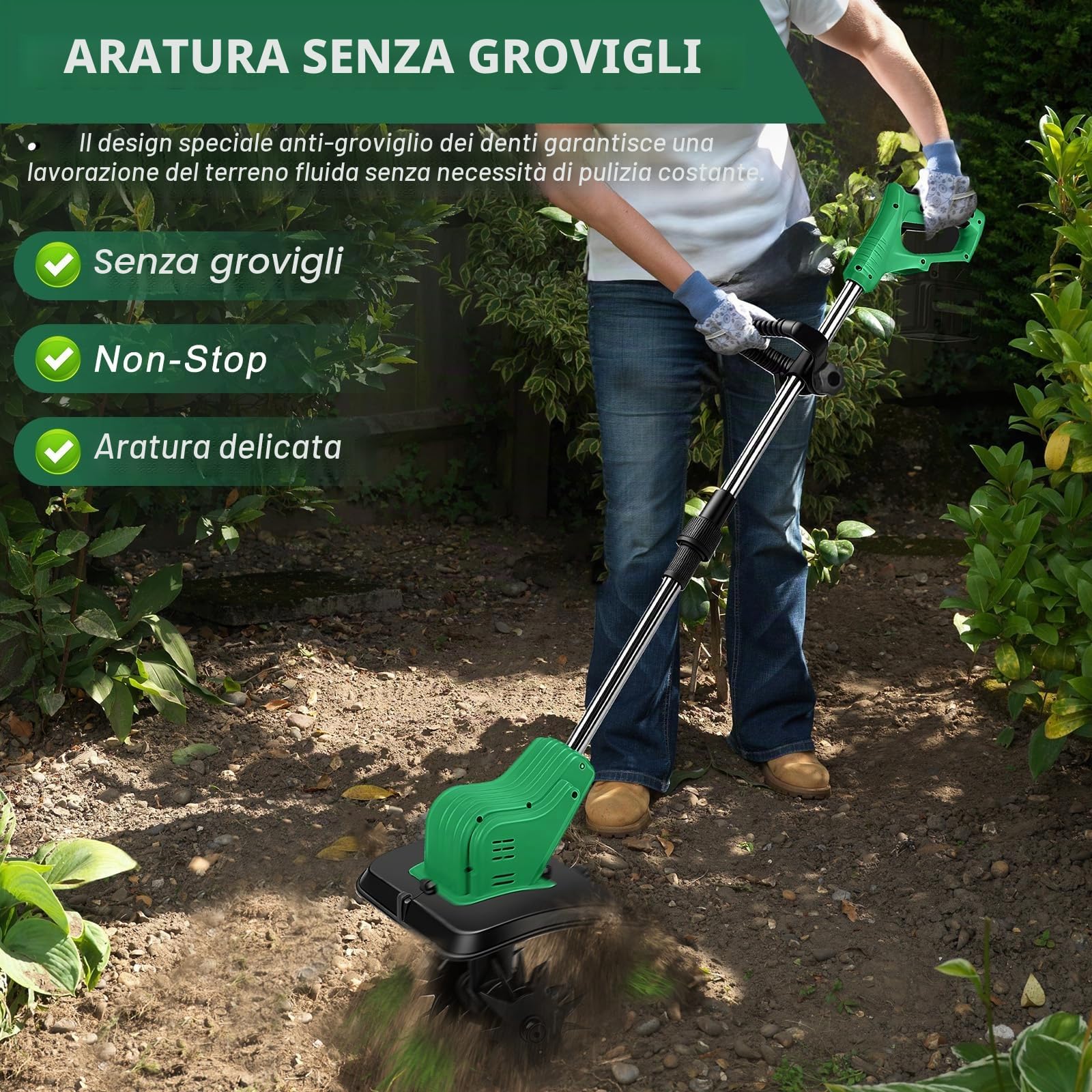 Motozappa senza fili per Makita 18V Batteria, Motozappa a Batteria con Motore Brushless, Altezza Regolabile, larghezza di lavoro 30 cm, profondità di lavoro 16 cm, per Giardini e Cortili