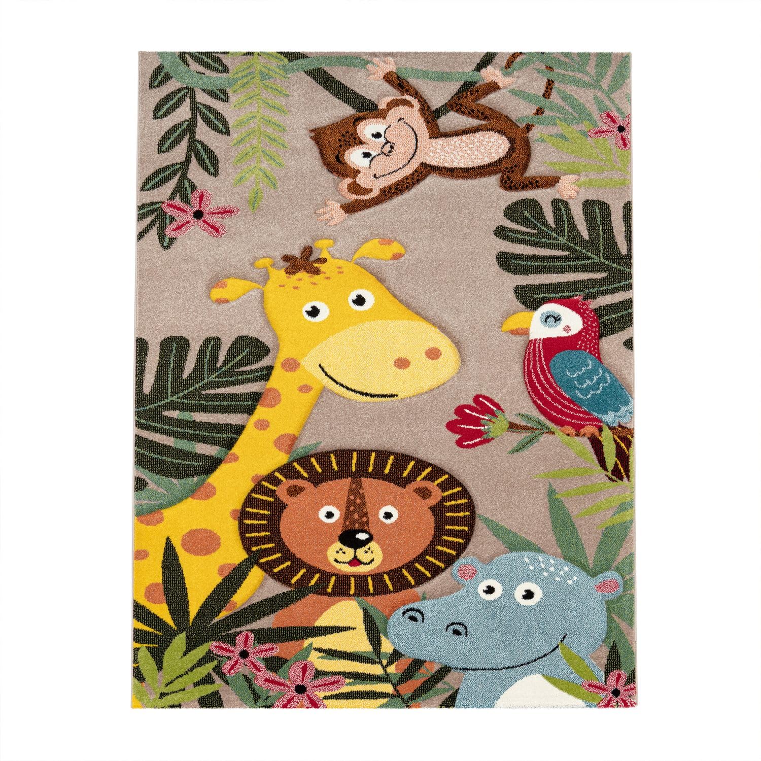 TT Home Alfombra para Niños Moderna Motivo Animal Jungla, Color:Verde Beige Marron, Tamaño:160x230 cm