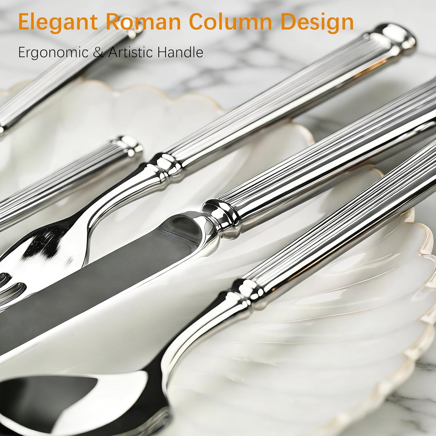 Silverware Set for 4 Morden Flatware Set 16 Pieces 18/10 Stainless Steel Unique Roman Column Handle Cutlery Utensil Sets for Home Restaurant Dishwasher Safe Tableware Set
