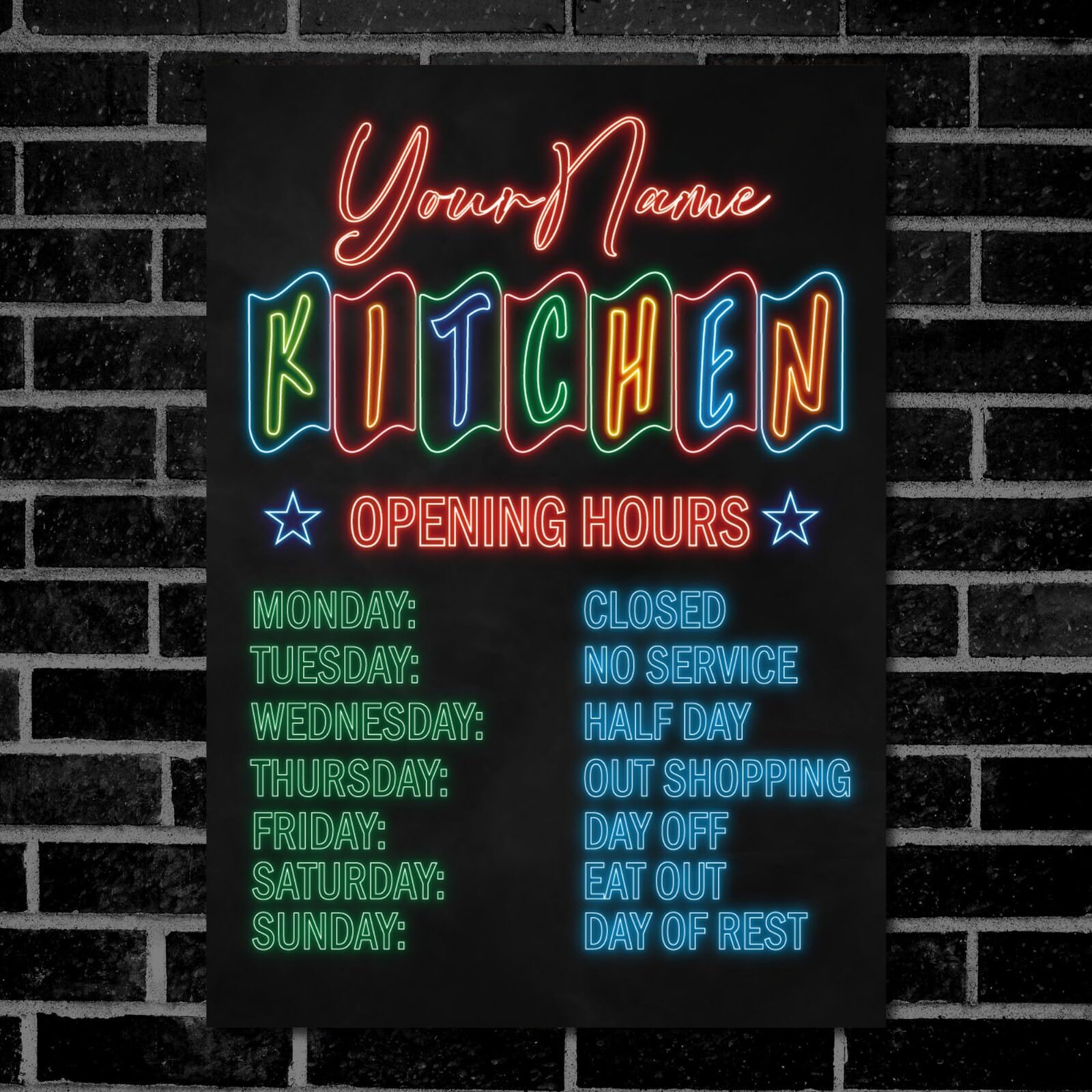 PERSONALISED Kitchen Neon Effect Opening Hour Vintage Sign Decor Metal Plaque