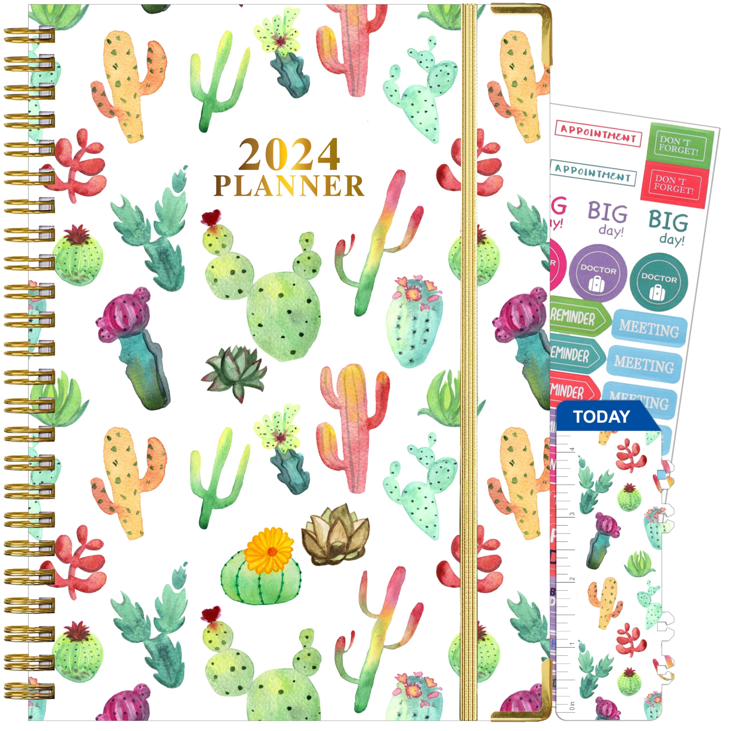 Agenda settimanale e mensile 2024, calendario a spirale 2024, con linguette mensili, tasca posteriore, adesivi, segnalibro con copertina rigida, formato A5, da gennaio 2023 a dicembre 2023