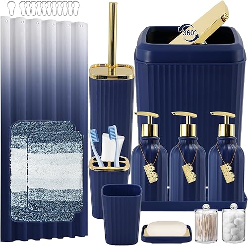 Miniatura 53 de Juego de accesorios de baño de 9 piezas, juego de baño negro con bote de basura de gran capacidad de 4 galones, juego de accesorios de baño