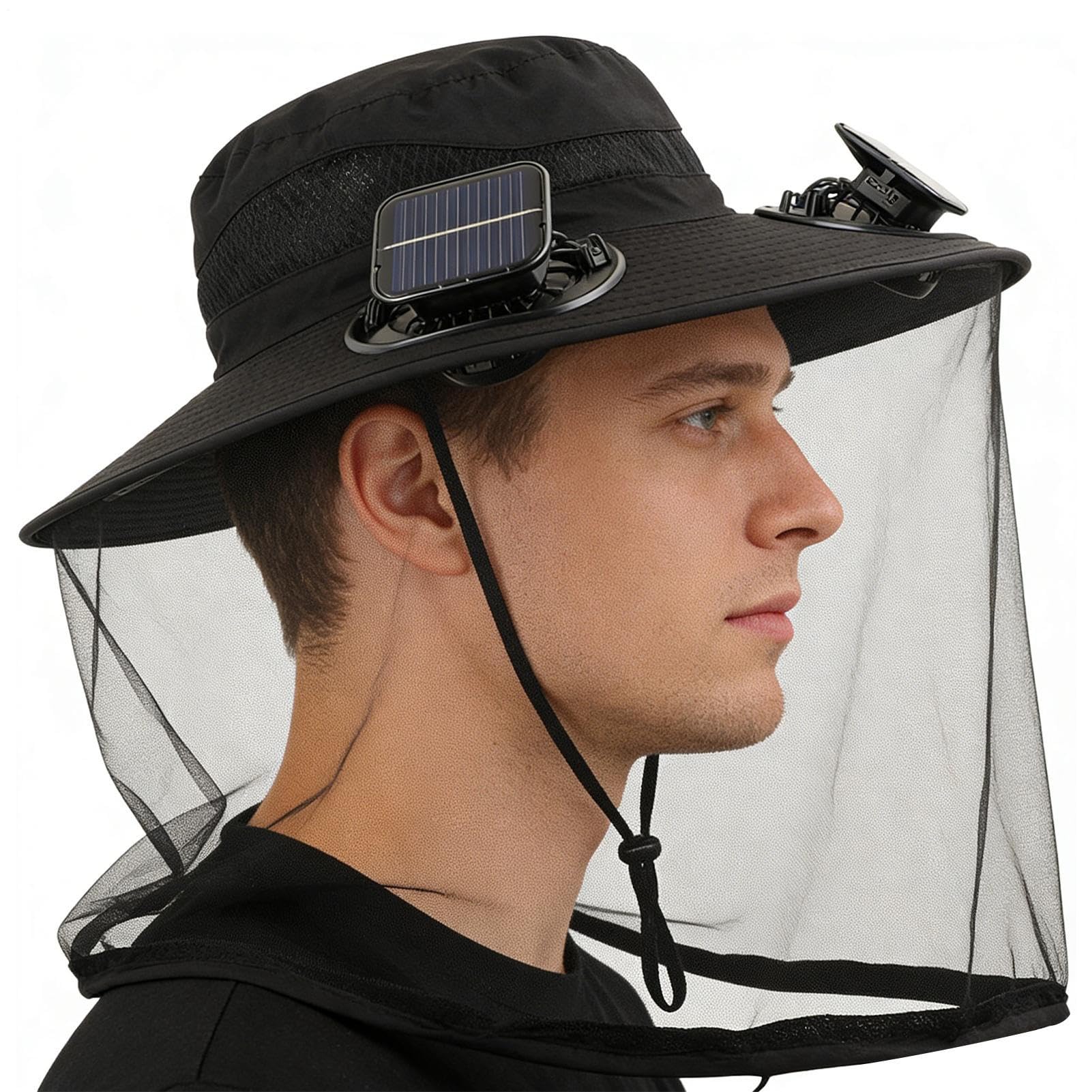 Czapka z wentylatorem solarnym Kapelusz przeciwsłoneczny bucket z siatką