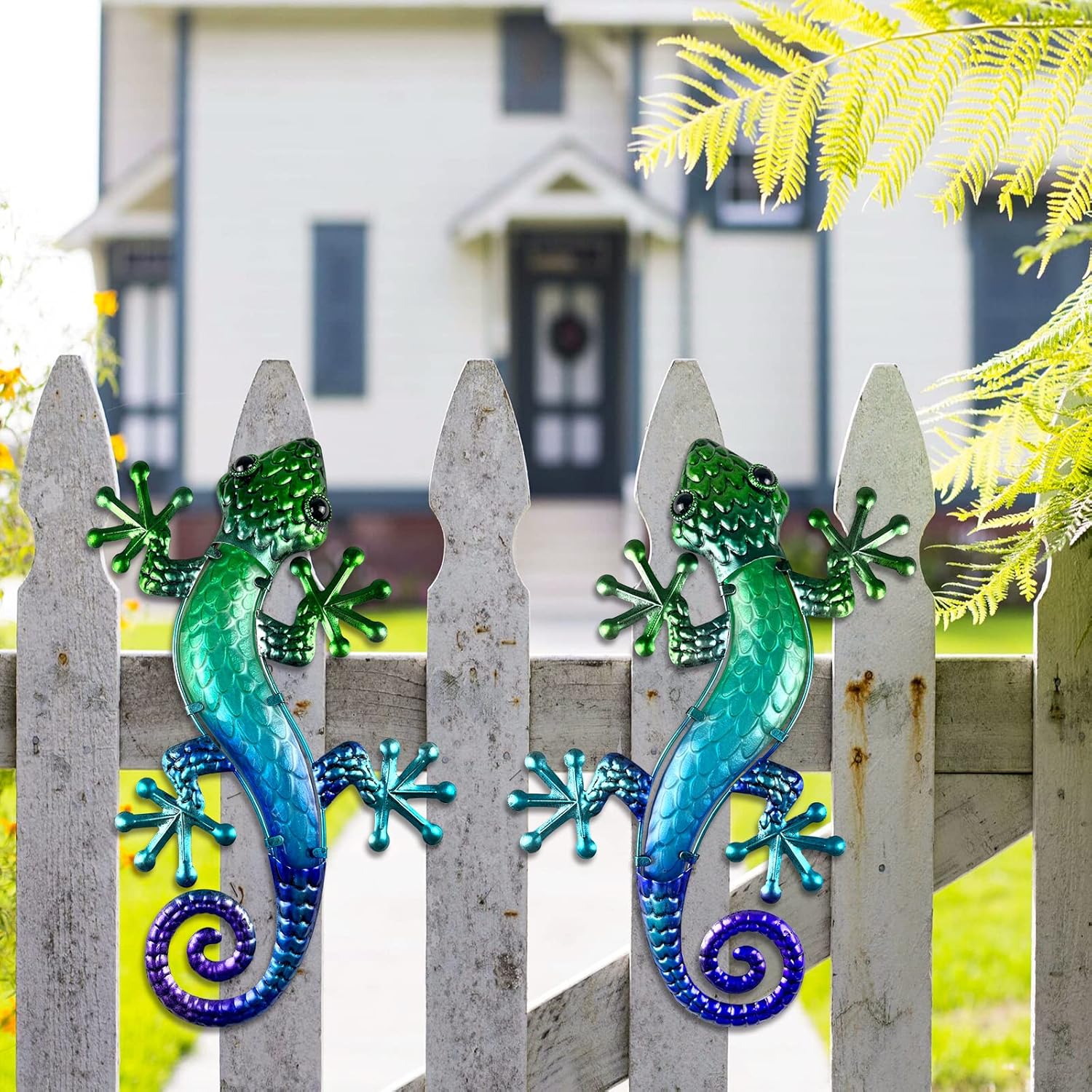 HONGLAND Metal Gecko Wall Art 15 Inch Lizard Outdoor Decor Lizards Garden Sculpture for Yard Fence 2 Pack