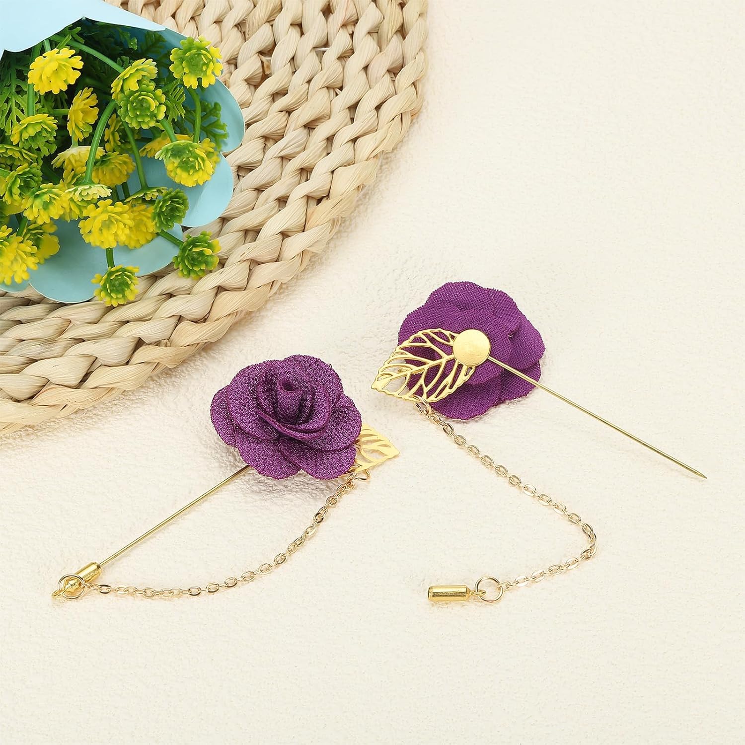 QUARKZMAN Broches à Chaîne Fleur Cm, Broche Costume Revers