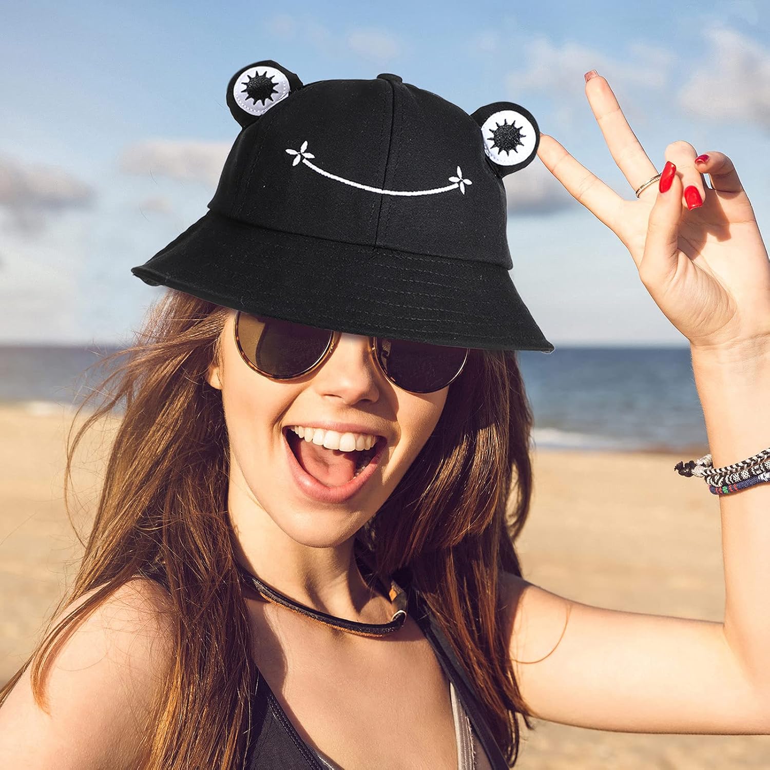 Frog Bucket Hat Cotton Bucket Funny Fisherman Hat Summer Sun Protection Cap Wide Brim for Men Women - Image 4