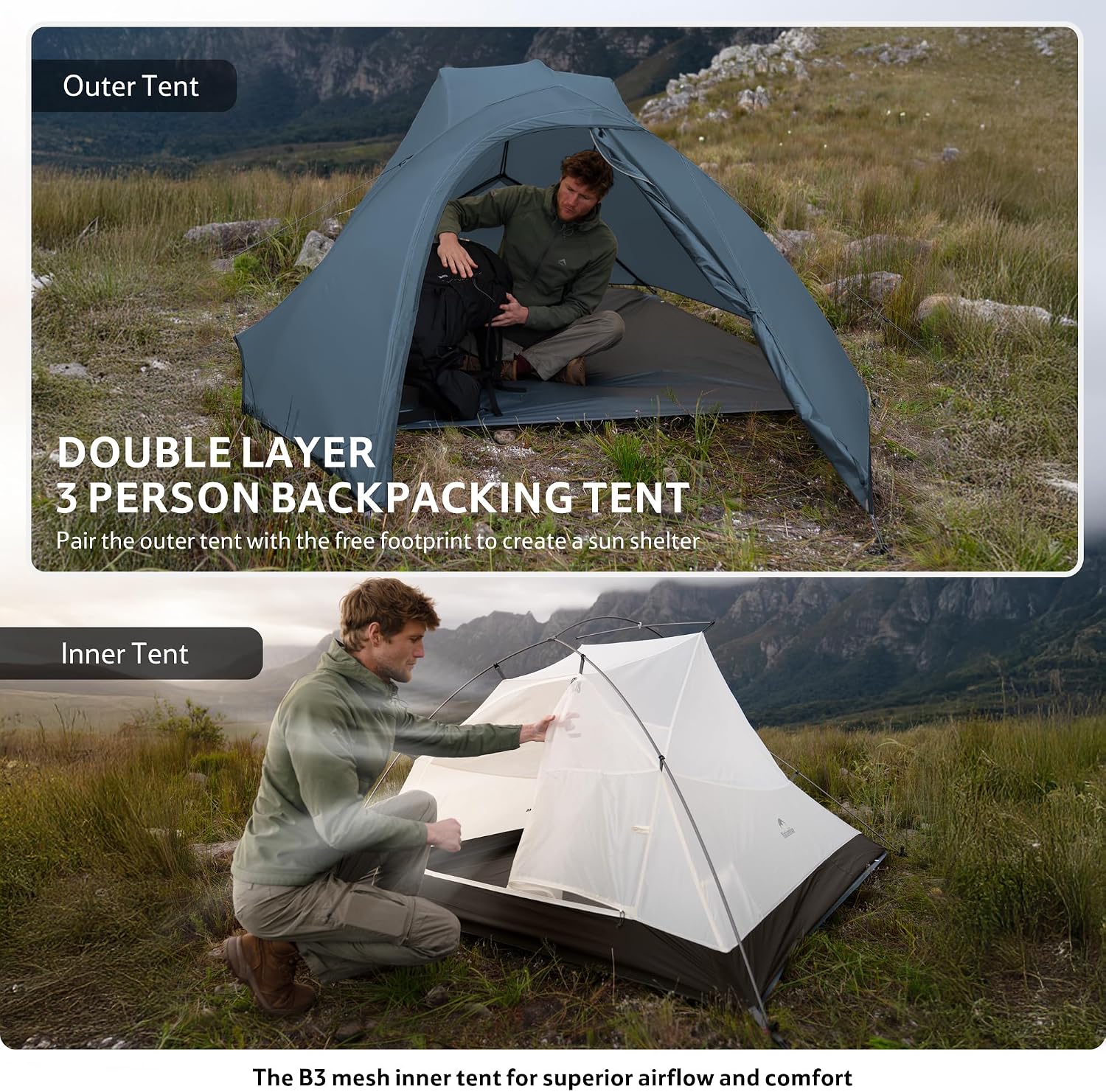 Naturehike Cloud Up Backpacking Tent with Footprint - 3 Season Free Standing Lightweight Camping Tent | with Footprint, Free Standing, Dome, Camping, Hiking, Waterproof