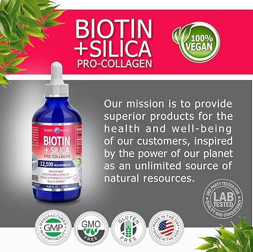 Miniatura 6 de BIOTINA líquida vegana con sílice procolágeno 12,500mcg. Apoya un cabello saludable, piel brillante, uñas fuertes. Aumenta la energía. Para hombres