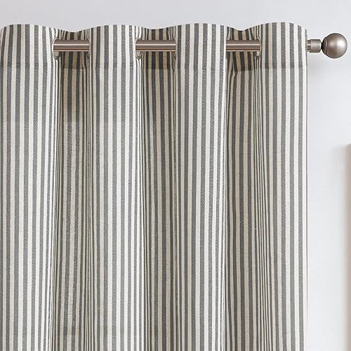 jinchan Linen Curtains for Living Room Charcoal Grey Striped Curtains for Bedroom Ticking Stripe Pattern Curtains Light Filtering Pinstripe Window Treatment 2 Panels 96 inches Long