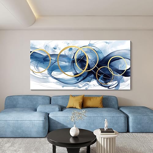 HKDGOKA Arte abstracto de pared para sala de estar, lienzo grande dorado y azul degradado, pinturas de pared modernas, para oficina, dormitorio,