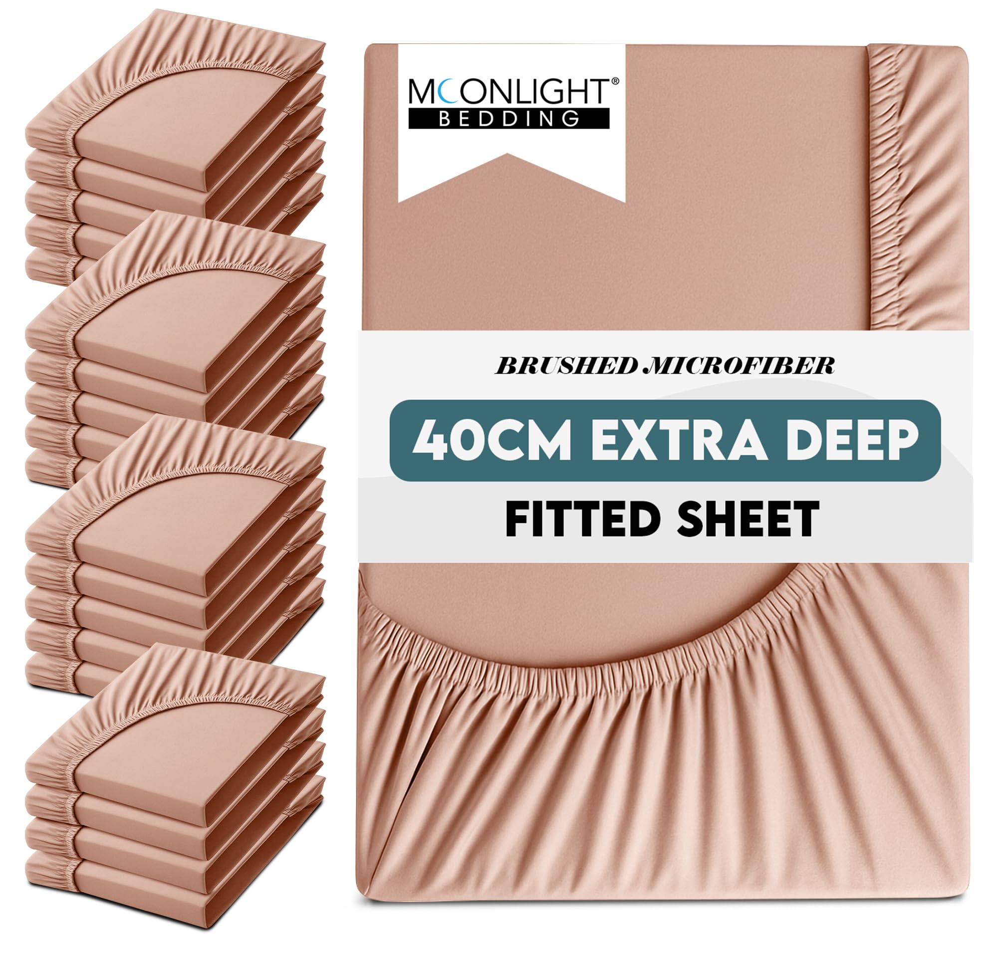 Moonlight Bedding Double Sheet Fitted Bed Sheet 6 Pack 40CM Beige Bedsheet with Elastic Corners 16 Inch Extra Deep Pocket Brushed Microfiber Easy Care Breathable Shrinkage Fade-Resistant — view 49