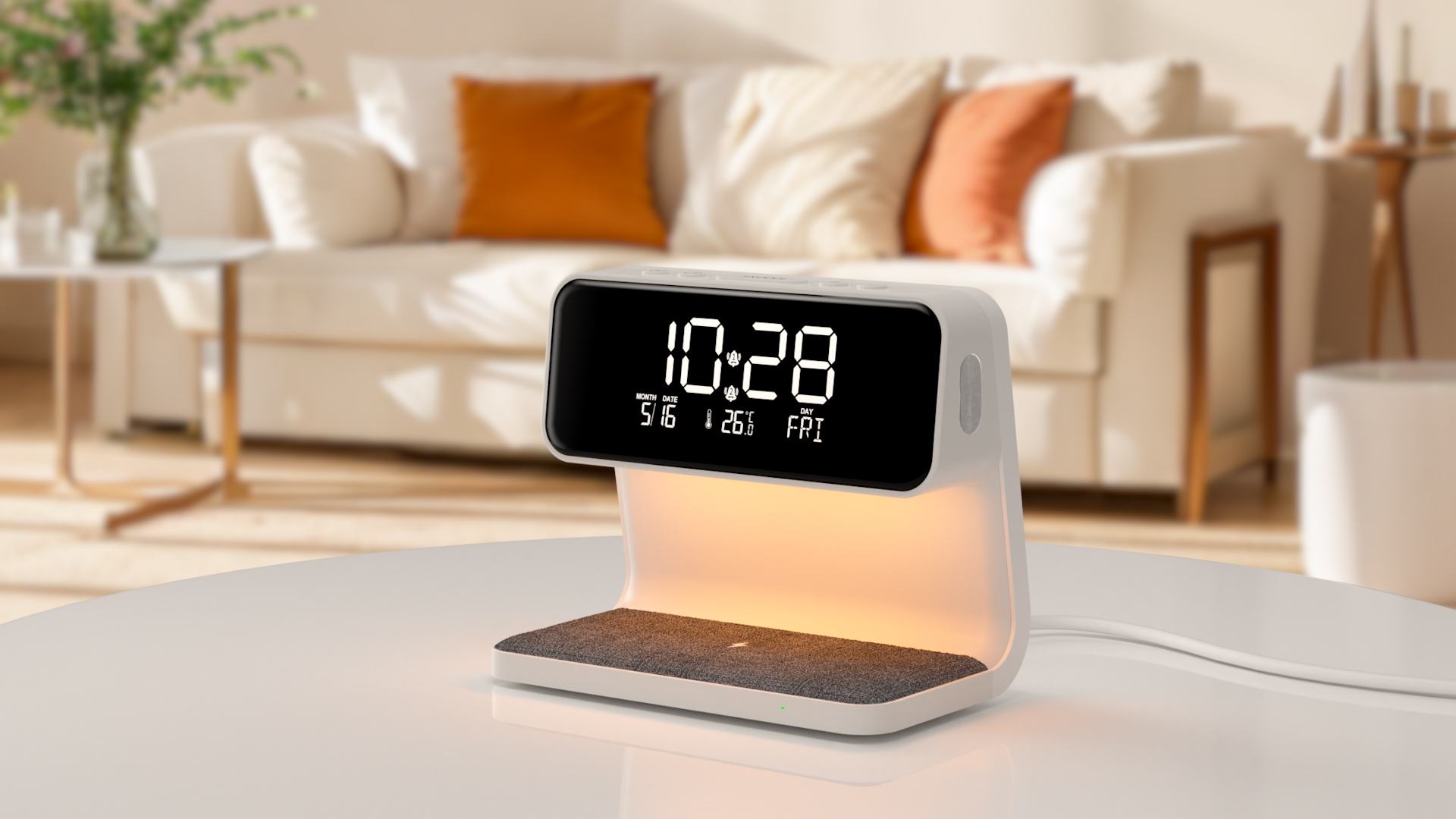 Caliber Wekker met oplaadstation - Digitale wekker met Wake Up Light - Wekker met licht - Dimbare LED-display - Groen - 140 x 100 x 75 mm