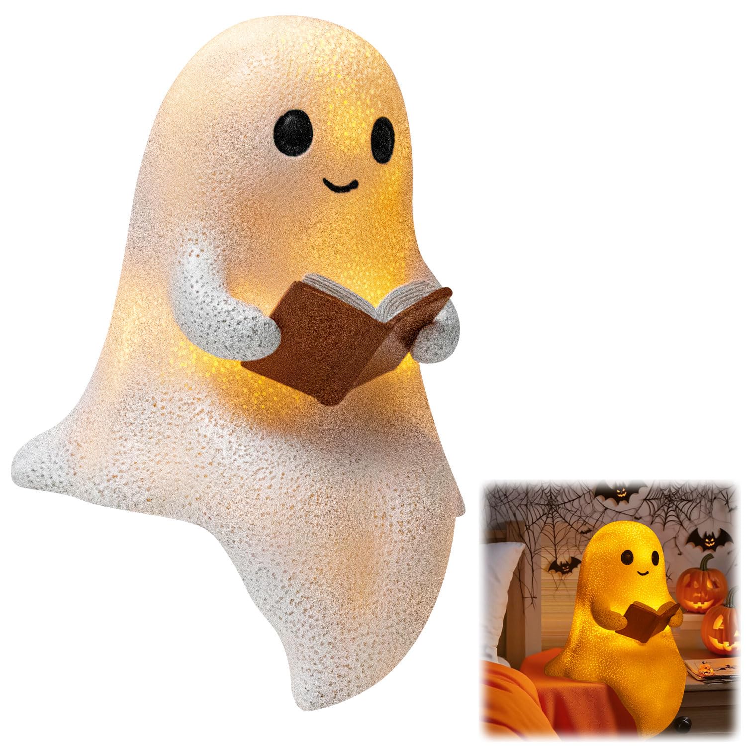 Lanterne LED Décorative Pour Halloween, Veilleuse Fantôme Noire, Lampe Portable Et Lumineuse