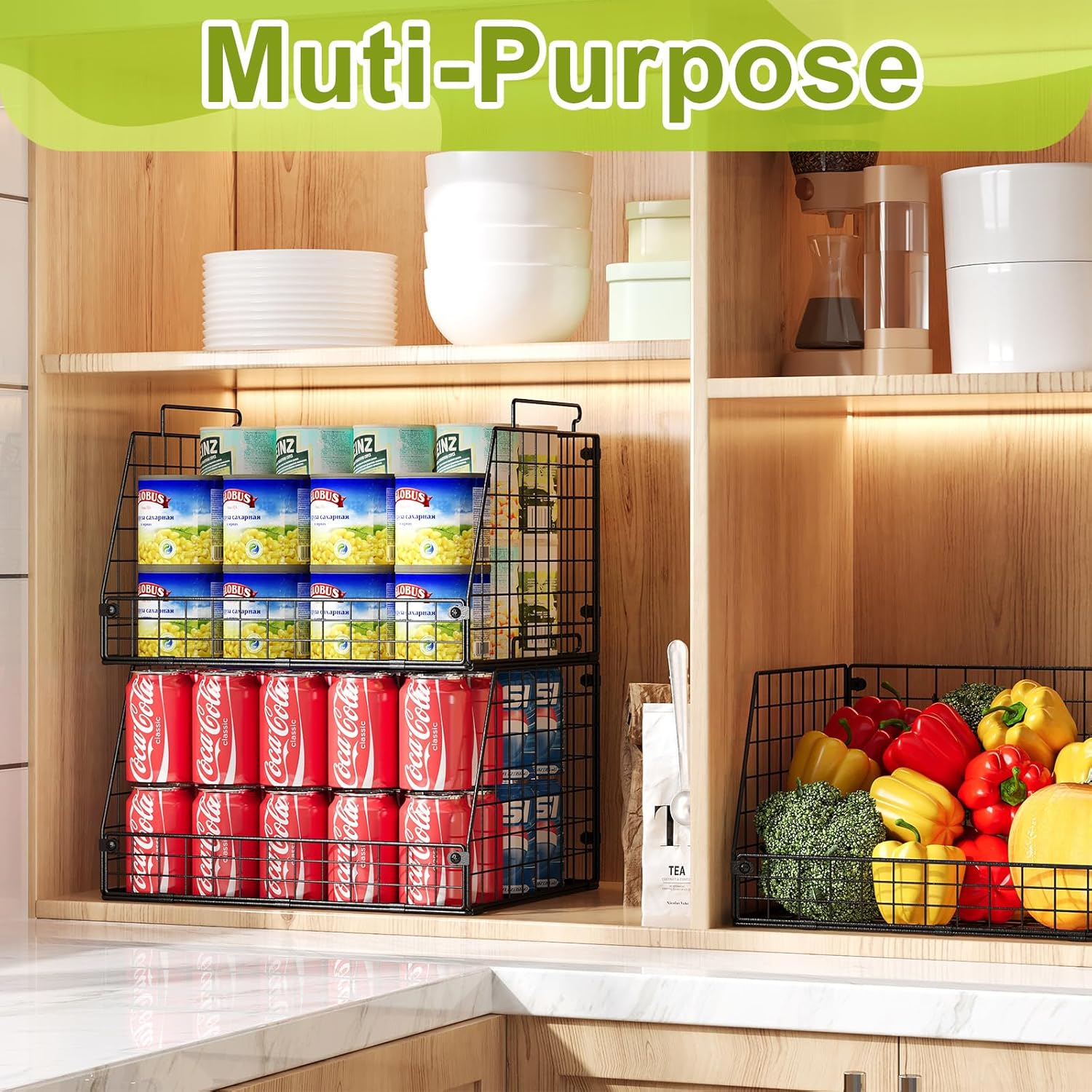 3 Pack XXL Stackable Wire Baskets, Large Storage Bins for Onion, Potato, Vegetable, Fruit, Snack, Pantry Baskets for Kitchen Cabinet Countertop, Pantry Organizers and Storage Solutions - Image 4