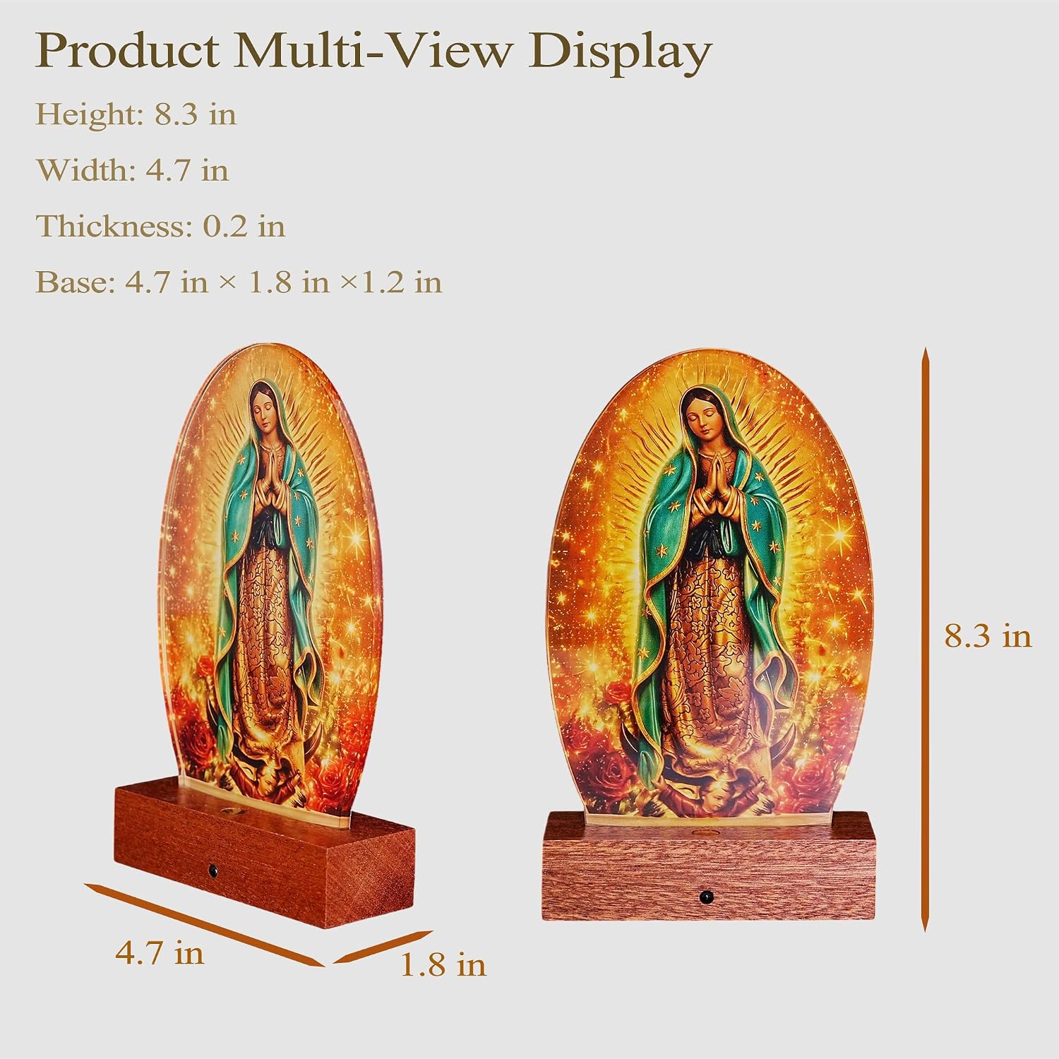 Virgen De Guadalupe, Virgin Mary Night Light, 16 RGB Colors Catholic Gifts with Remote Control/Touch Control and Wooden Base, 4 Flashing Modes, Timer, Dimmable, Religious Decor