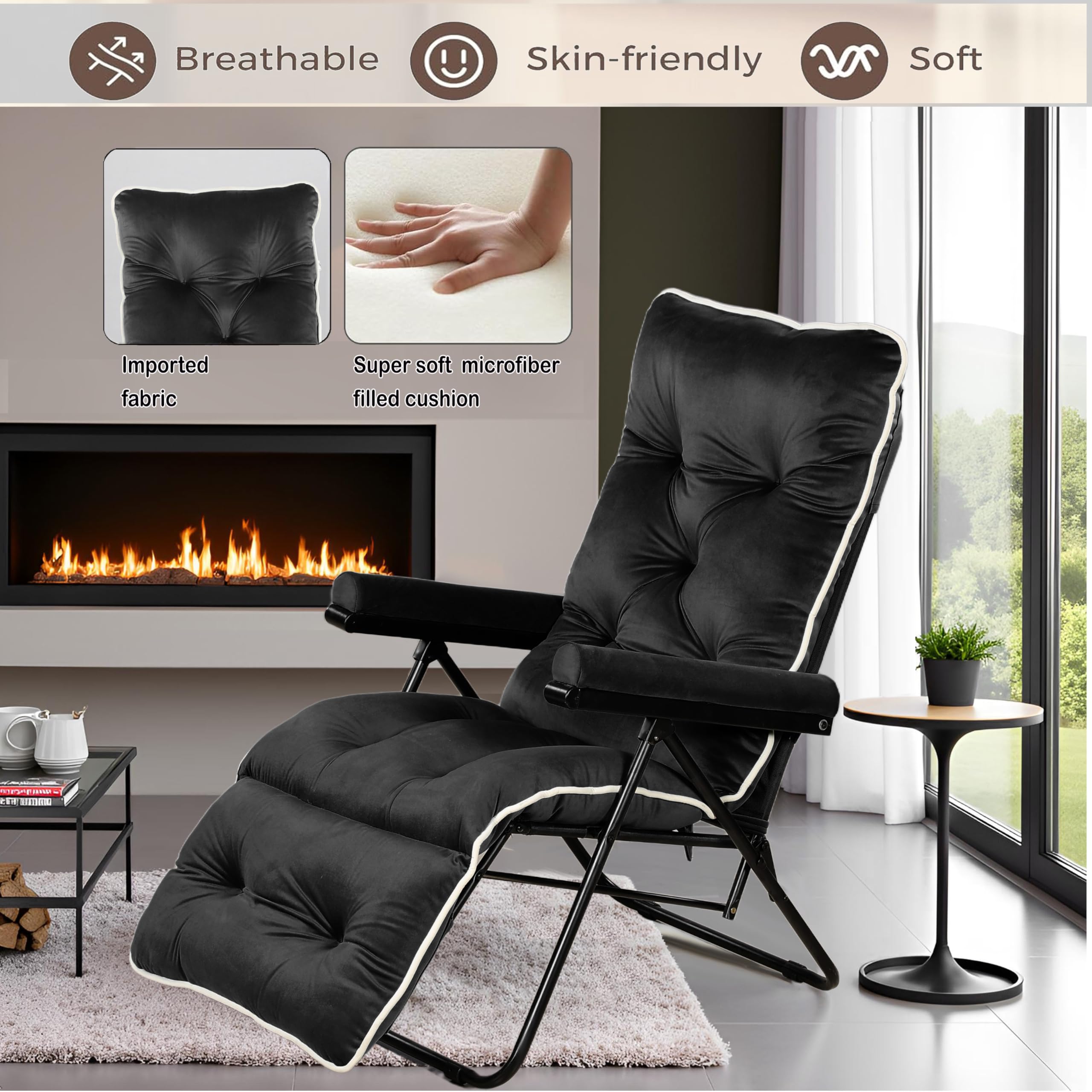 Spacecrafts® Premium Steel Recliner Chair for Home Relaxation | Foldable, Space-Saving Easy Chair with Cushion & Arm Rest | 5 Adjustable Positions Zero Gravity Recliner for Elderly & Sleep | Black 3