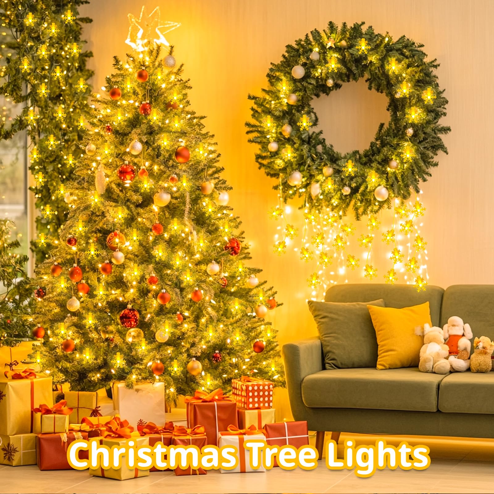 Guirlande lumineuse de Noël avec minuteur, flocon de neige, batterie pour extérieur et intérieur, étanche, pour décoration de Noël, 3 m, 20 LED, blanc chaud