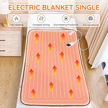 Mia&Coco Electric Heated Blanket Single, Heated Underblanket with 12hour Timers and 3 Heat Settings, LED Display, Overheat Protection Throw, Easy Fit Shoulder Straps, Machine Washable (150 x 80cm)