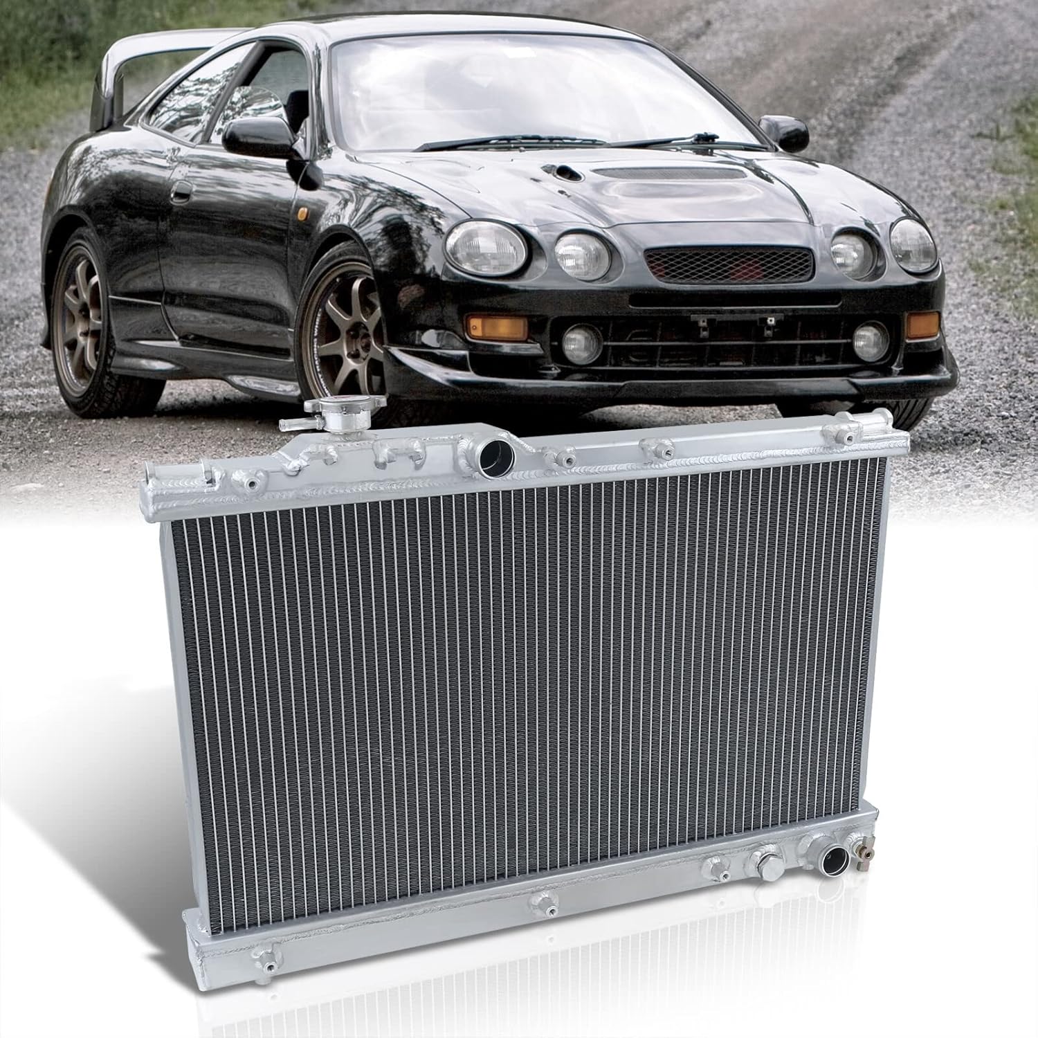 AJP Distributors Dual Core 2-Row Engine Cooling Full Aluminum Radiator Compatible/Replacement For Celica GT 2.2L 5S-FE ST204 JDM M/T Manual Transmission 1994 1995 1996 1997 1998 1999 94 95 96 97 98 99