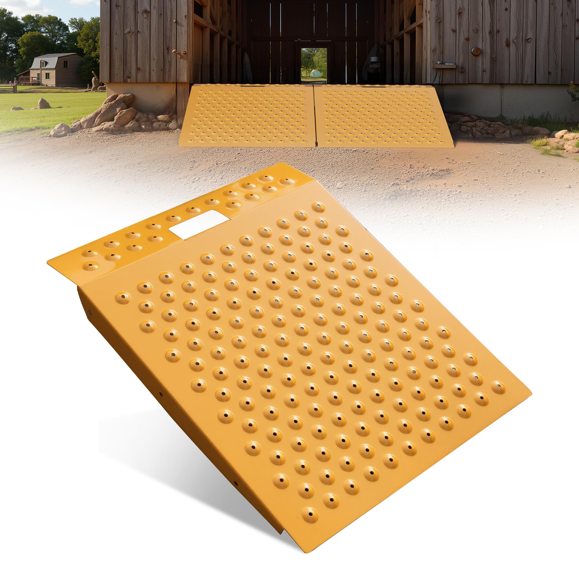 VNN 29" x 24" Shed Ramp for Riding Mower - 750 LB Capacity Shed Ramps, Anti-Slip Punch Plate Ramp for ATV, Motorcycles, Garages & Barns (1PC,Yellow)
