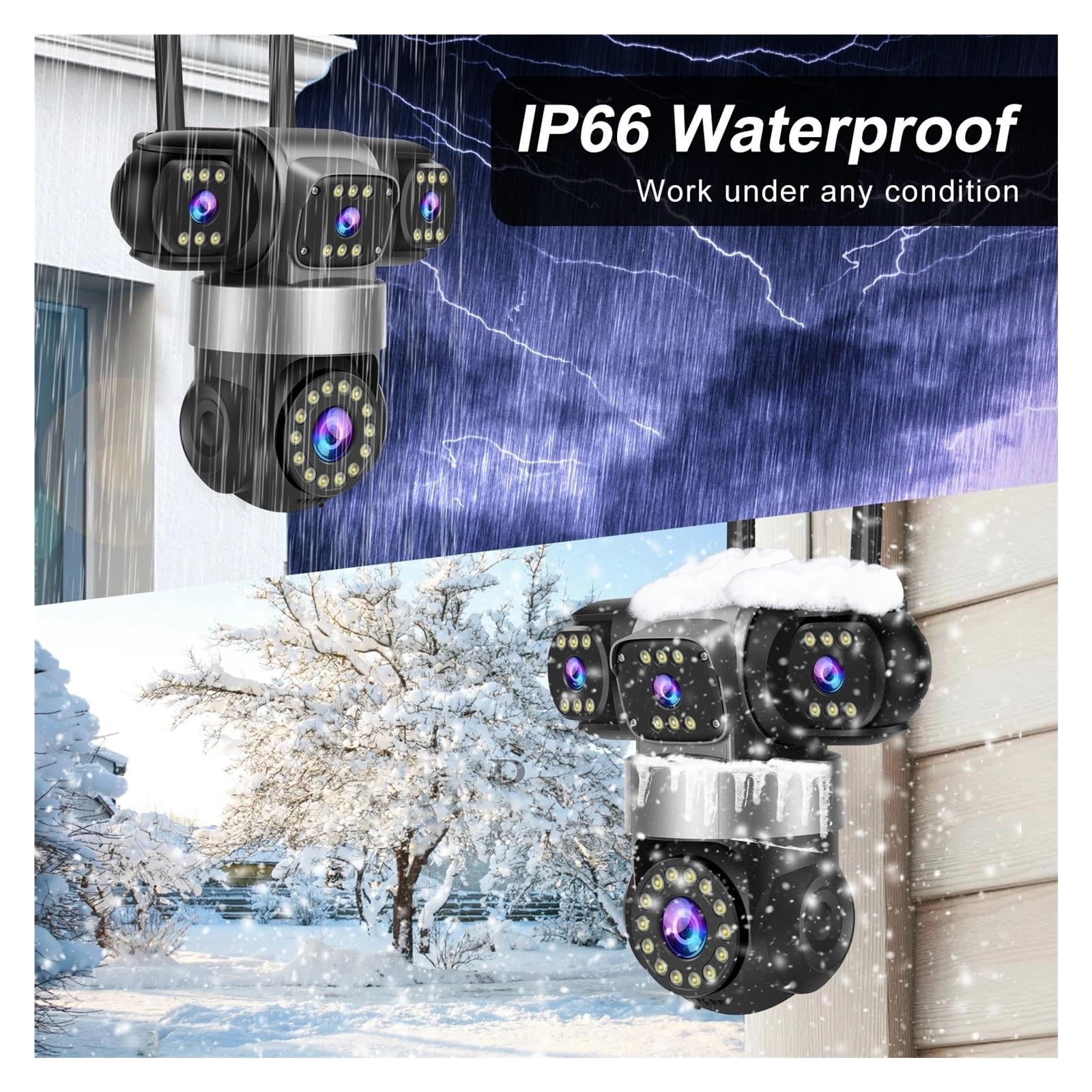 Telecamera di sicurezza esterna WiFi PTZ da 20 MP con 4 obiettivi | Telecamera CCTV con zoom 16X con impermeabilità IP66, audio bidirezionale e tracciamento automatico(UK Plug,Camera)