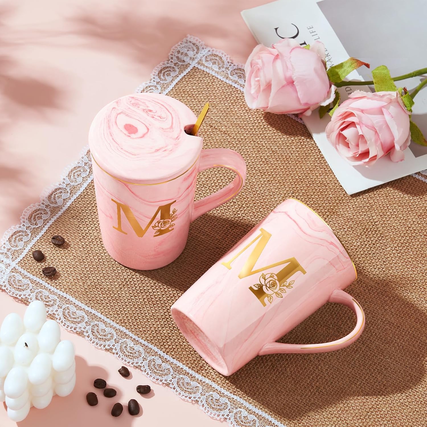 Personalized Initial Mug Gifts for Women, Monogram Coffee Mug Customized Gifts, Birthday Christmas Mothers Day Gifts for Women Mom Friend Girlfriend Bridal