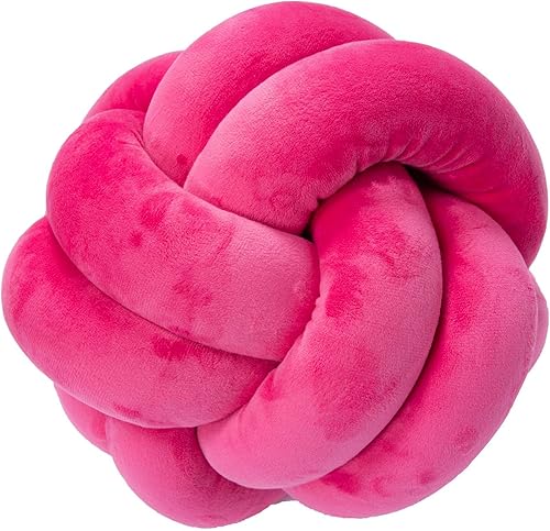 Almohada decorativa de nudo rosa intenso, almohada redonda suave para el hogar, almohadas de bola pequeña, cojín de felpa hecho a mano para