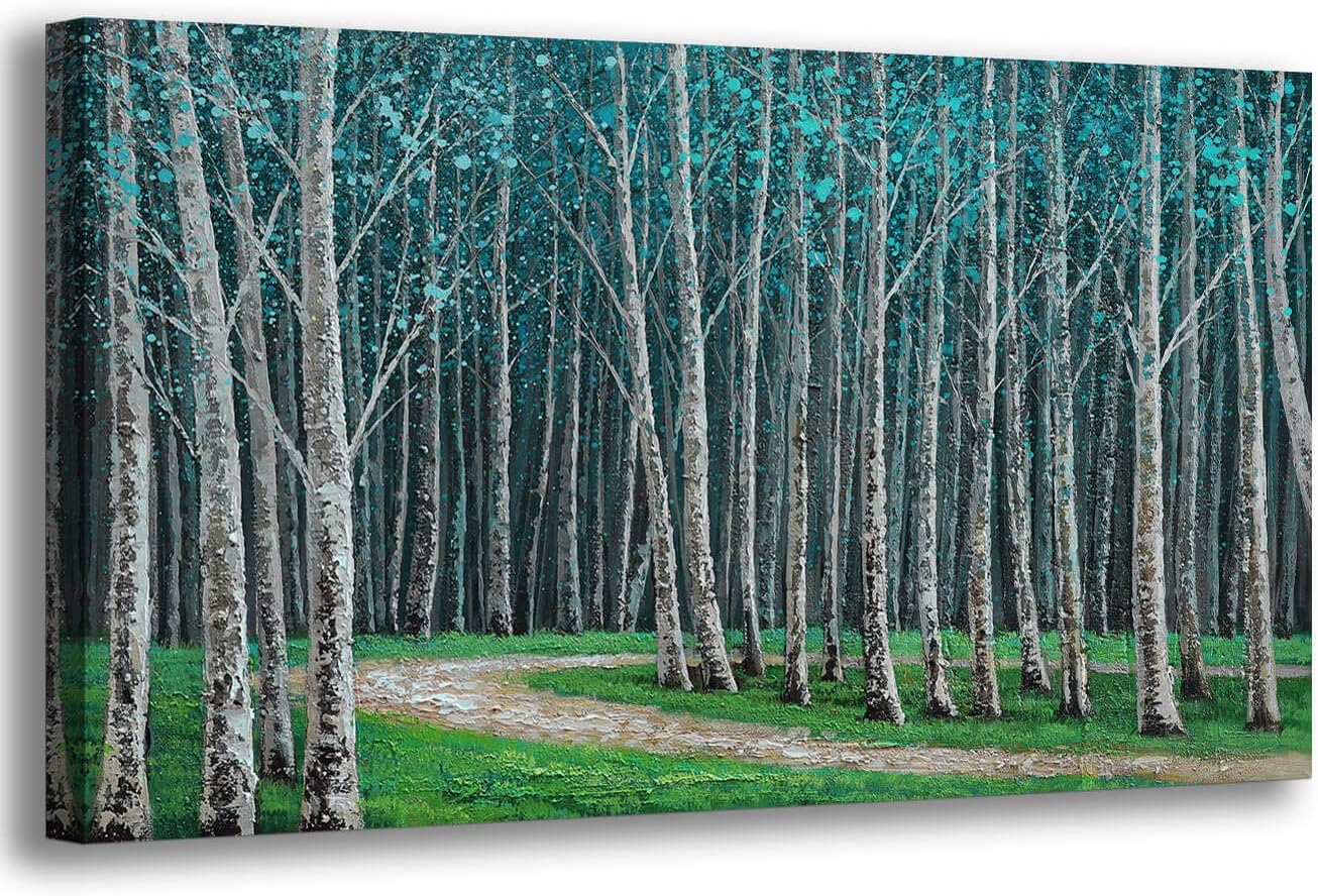 Wall Decor for Living Room Green Teal Forest Canvas Wall Art Wildlife Road Pictures