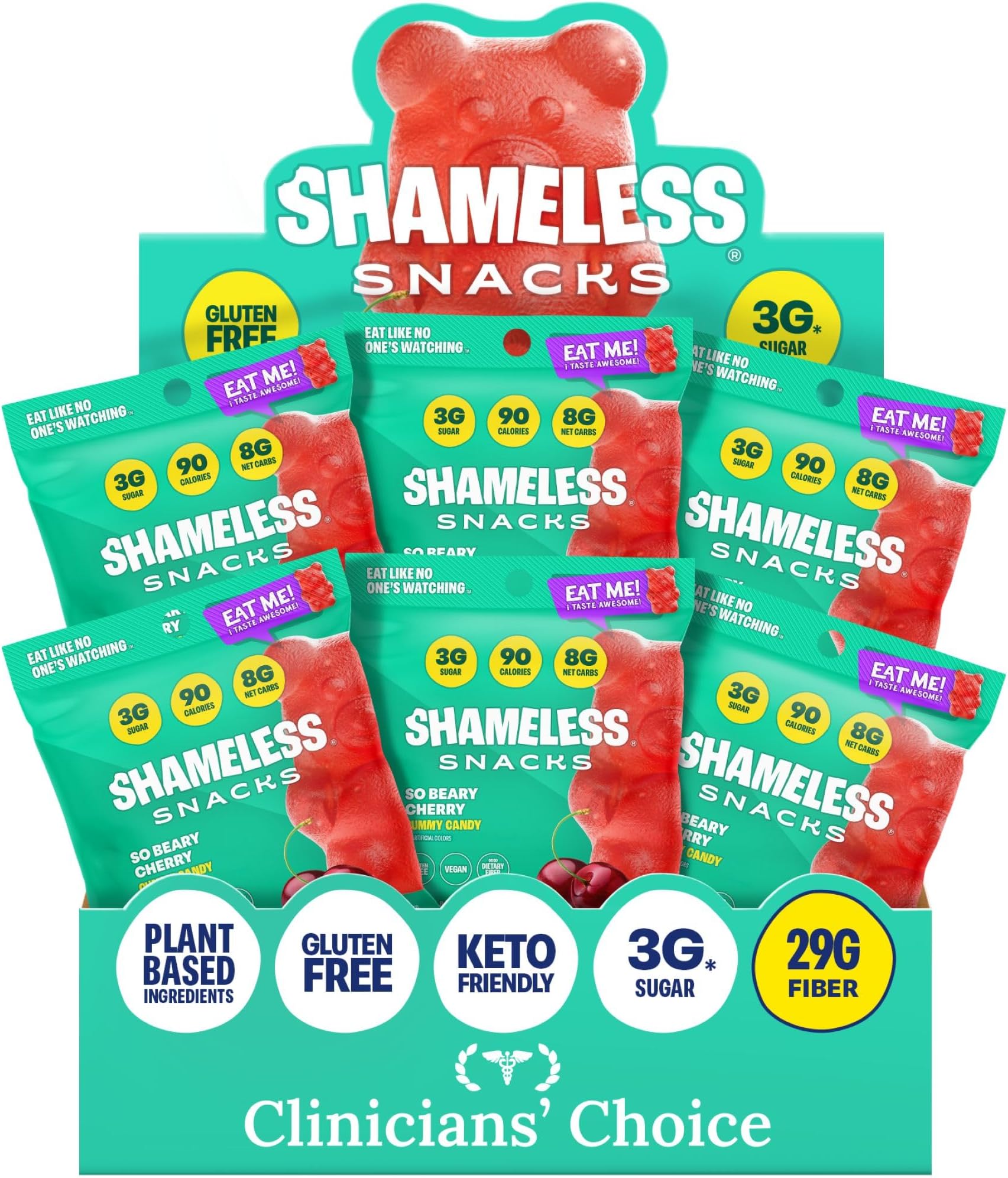 Shameless Snacks So Beary Cherry Gummy Bears - Candy & Fruit Snacks, Keto | Cherry Gummy Candy with 3g Sugar, Keto - Low Sugar Gluten Free Vegan in Bulk for Kids & Adults