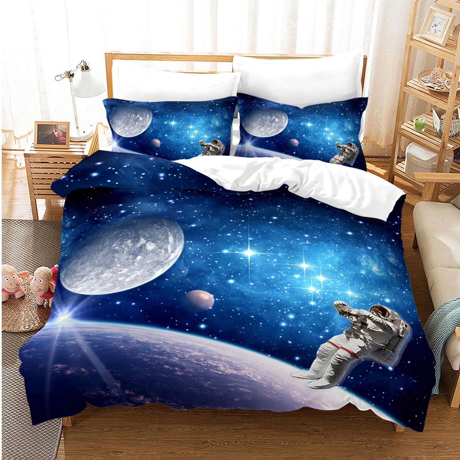Set di biancheria da letto a tema spazio per bambini, 3D cielo stellato universo, biancheria da letto per bambini, pianeta, cielo notturno, copripiumino universo (D, 220x240cm)