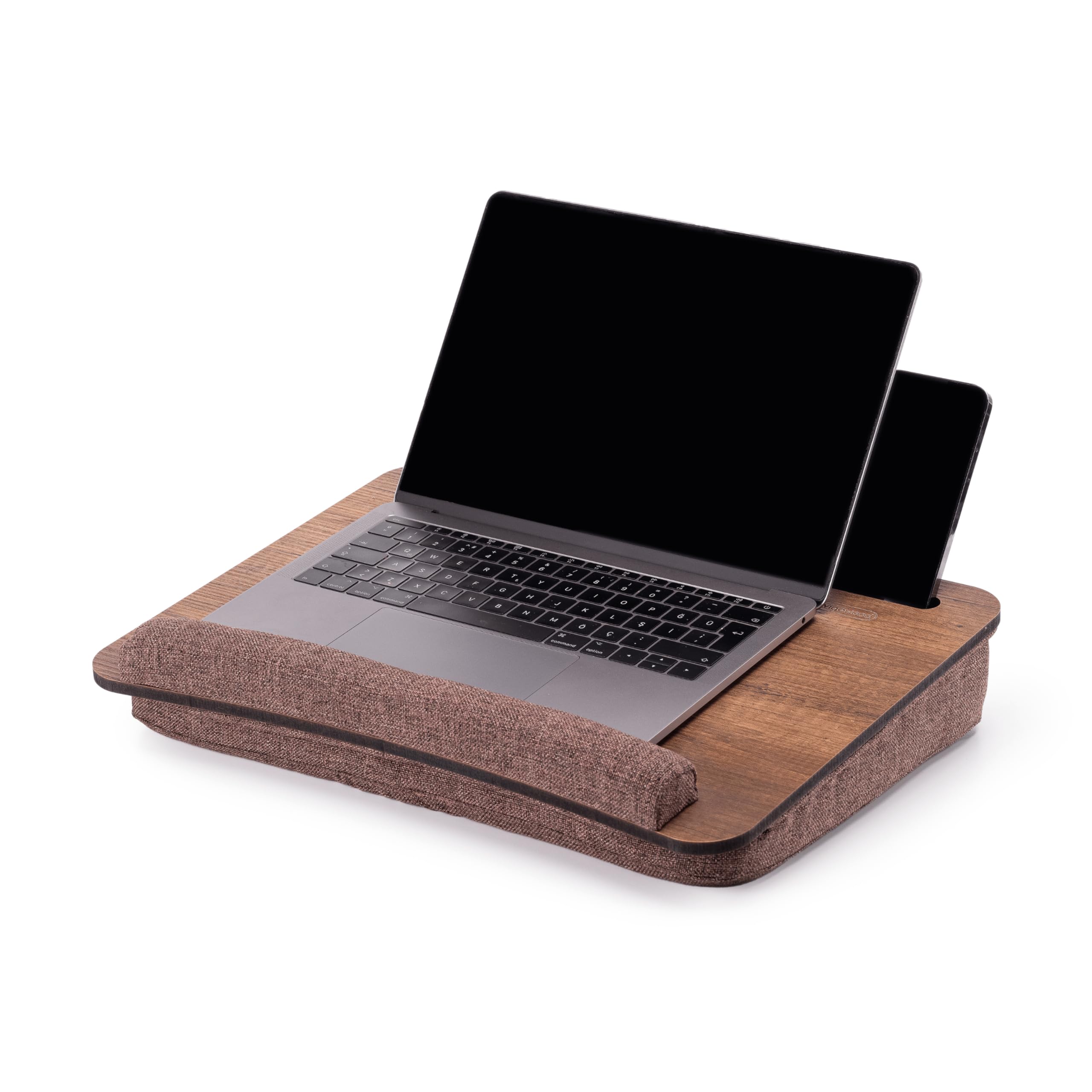 Vigo Wood Laptop Tray for Bed, Lap Desk for Laptop Stand for Bed, Tray with Cushion, Portable lap tray for Home Office Fits up to 16'' Tablet and Phone Holder (Walnut & Brown)