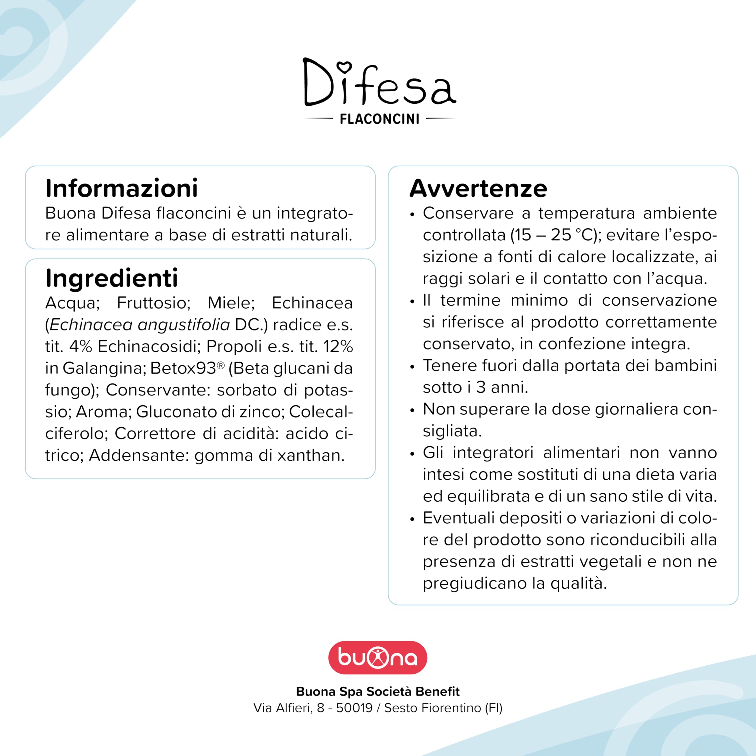 Buona Difesa Flaconcini Bambini, Integratore per Difese Immunitarie Bambini con Echinacea, Propoli, Zinco, Vitamina D e Beta Glucani