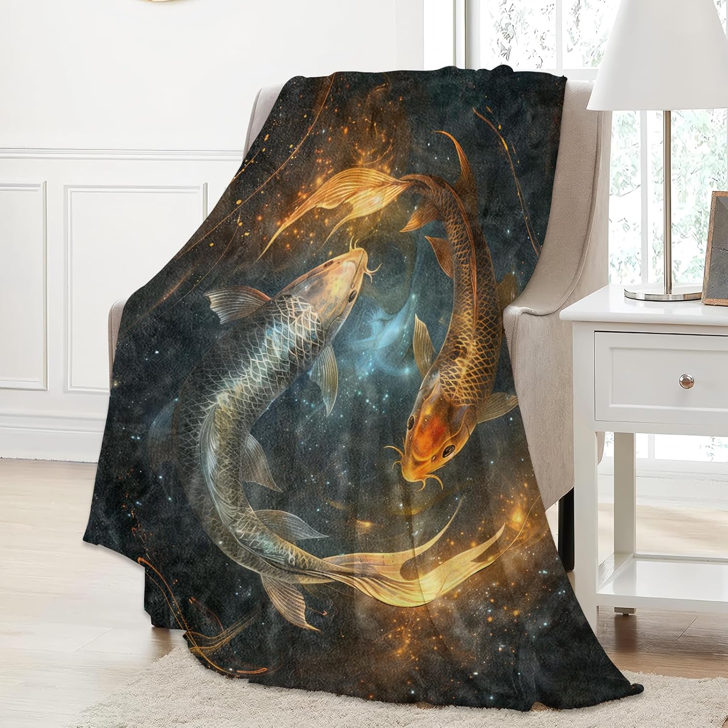 Galaxy Koi Fish Throw Blanket Gifts for Women Adults Girls, Soft Fuzzy Warm Cozy Flannel Blankets for Bedroom, Travel, Couch, Home Decor 50x60 in - Image 2