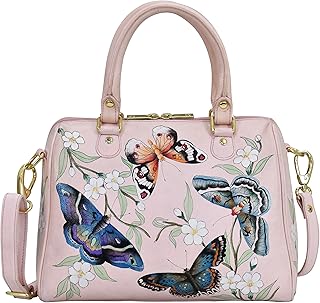 Anuschka Women's Hand-Painted Genuine Leather Zip Around Classic Satchel - Butterfly Melody