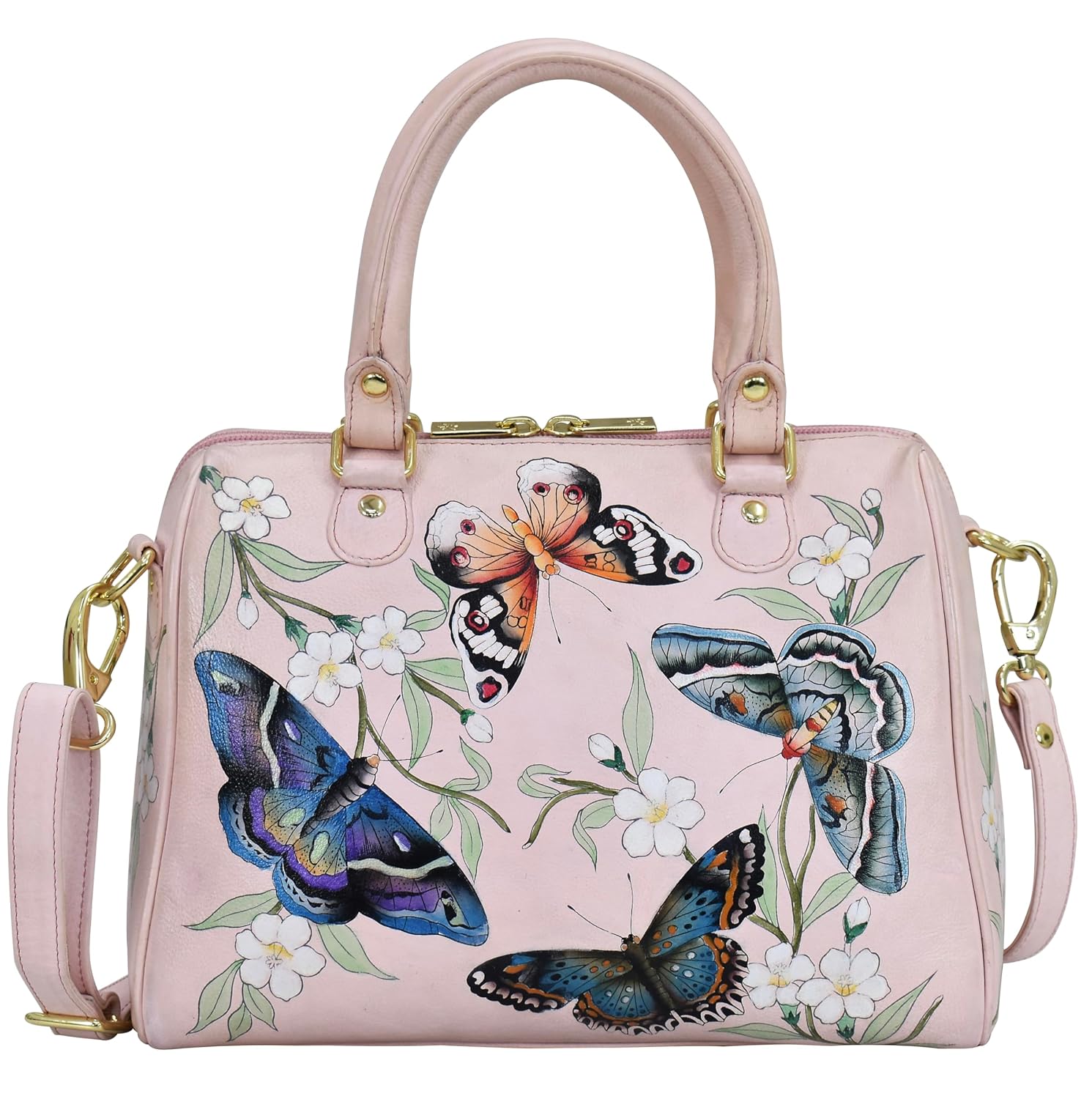 Anuschka Women's Hand-Painted Genuine Leather Zip Around Classic Satchel - Butterfly Melody - Review, Price and Buying Guide