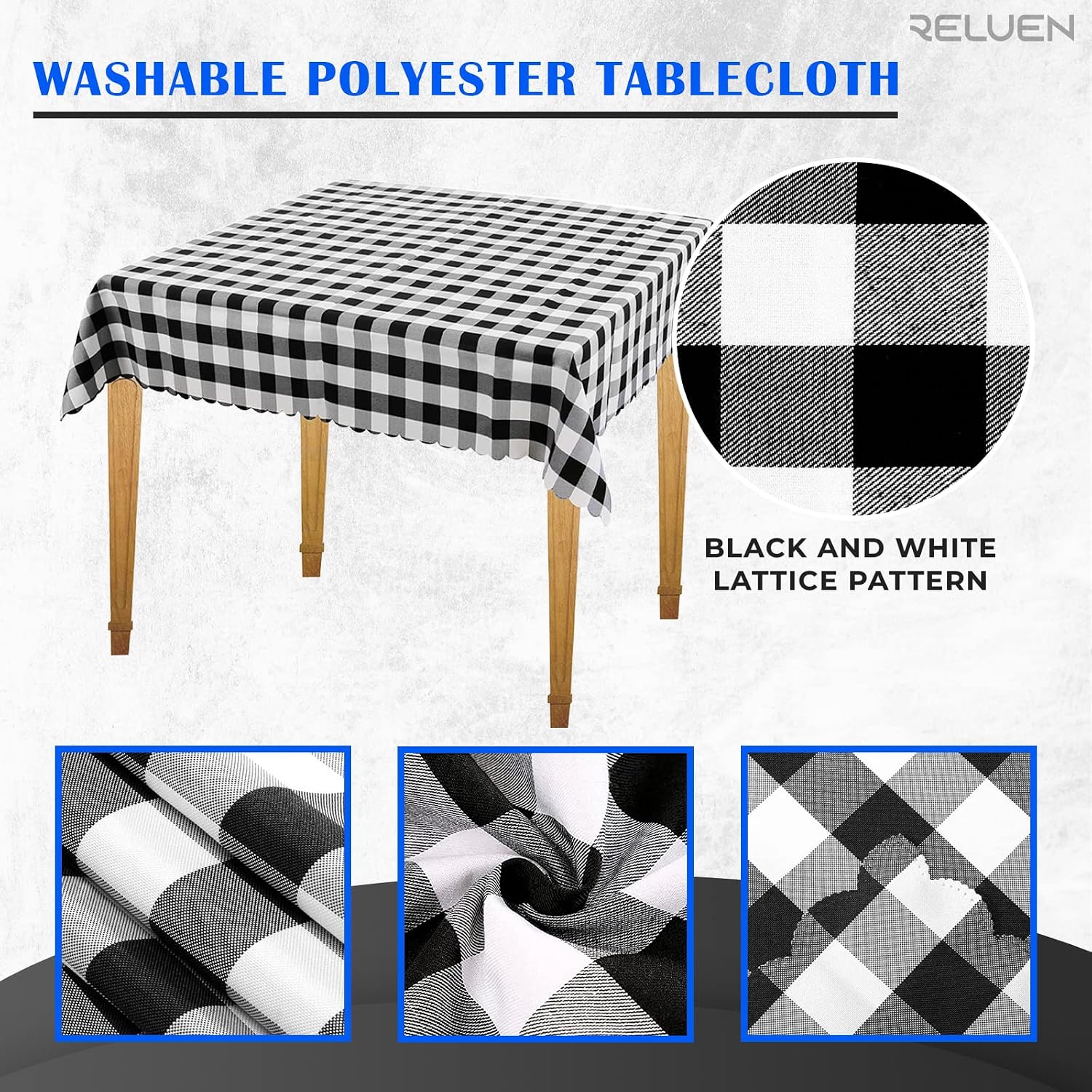 Reluen Black and White Buffalo Plaid - Square Tablecloth Buffalo Plaid Sheets Polyester Tablecloth Washable Tablecloth Home Kitchen Outdoor Dining Table Cover Indoor Tablecloth