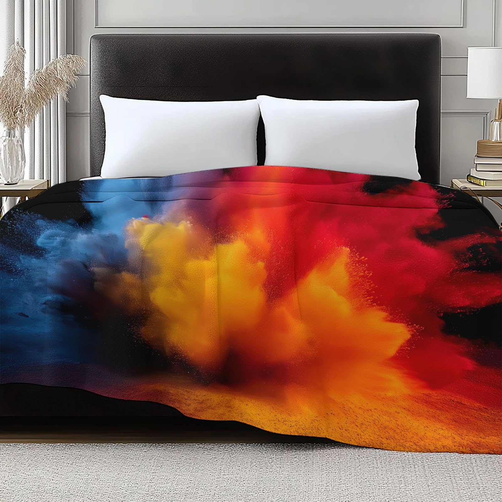 Flanelowy koc polarowy Fotografia Wybuch Pudrowy Pled, narzuta na sofę Wygodna narzuta na łóżko 2-osobowy Koc zimowy w kratę, 220 x 240 cm Kolor Pomarańczowy