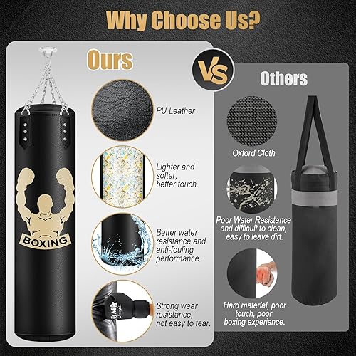 Miniatura 4 de Filled Punching Bag for Adults, 4FT PU Leather Hanging Bag with 11lb Sponge Filler, Come with 12OZ Gloves, Kicking Bag Heavy Bag Boxing Equipment