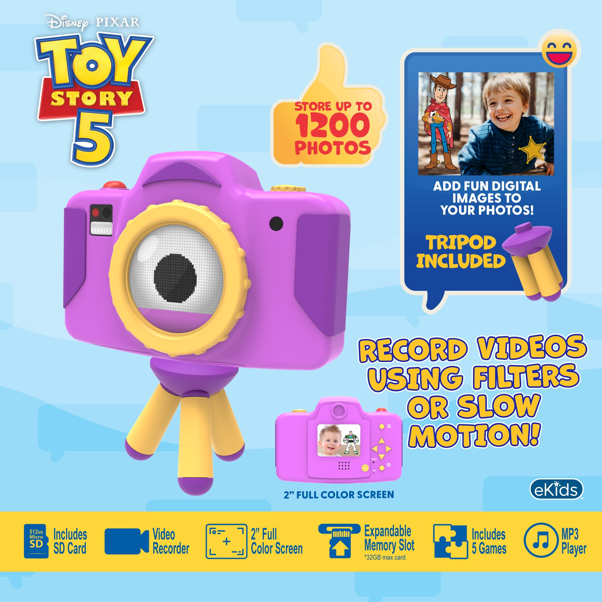 Amazon.co.jp: Toy Story 5 キッズカメラ SDカードと三脚付き ビデオ
