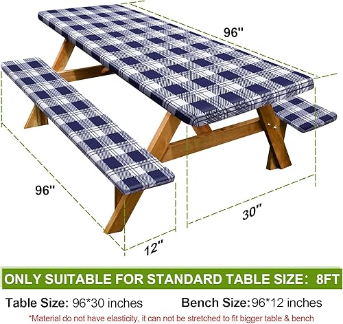 Miniatura 166 de Play Tailor - Mantel para mesa de pícnic con cubiertas para bancas, impermeable y a prueba de viento con bolsa de cordón, ajustable a mesas y bancas