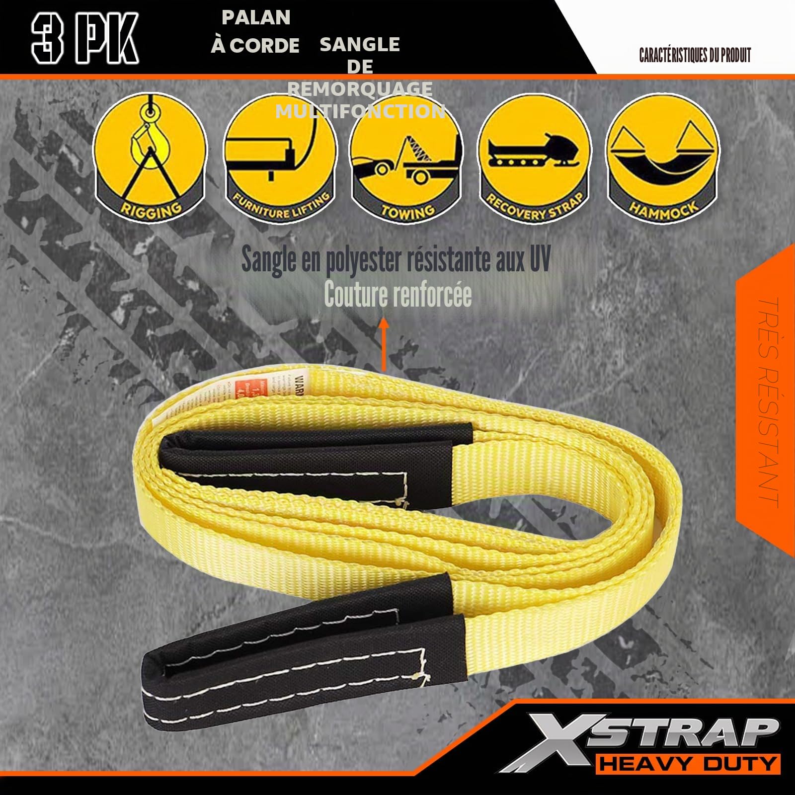XSTRAP Standard Palan à Corde Robuste, Poids de Rupture de 1 800 kg, 2 Cordes de Levage de 2,5 m, Noir