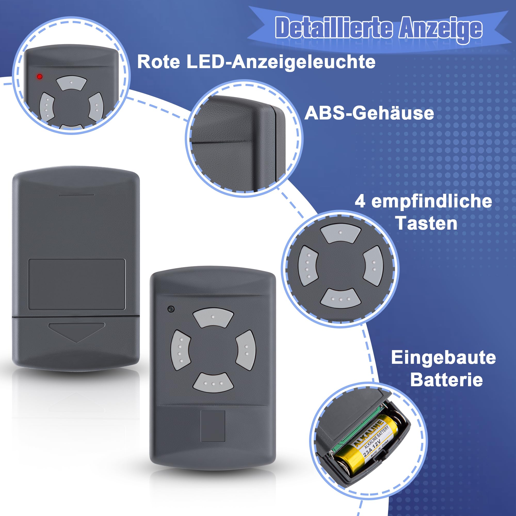 pepape 2 pièces Télécommande de Porte de Garage pour Hormann HSM4-40, HSE2-40, HS4-40, Compatible avec Hormann 40,685MHz Bouton Gris Télécommande de Garage
