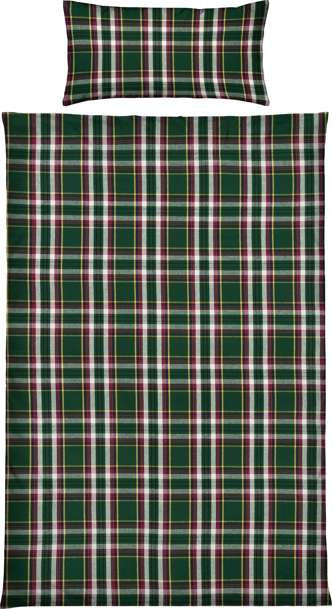 Erwin Müller warme Bettwäsche Flanell buntgewebt Tanne Größe 40x80 cm / 135x200 cm - hautsympathisch, atmungsaktiv, samtweich, 100% Baumwolle, mit Knopfverschluss