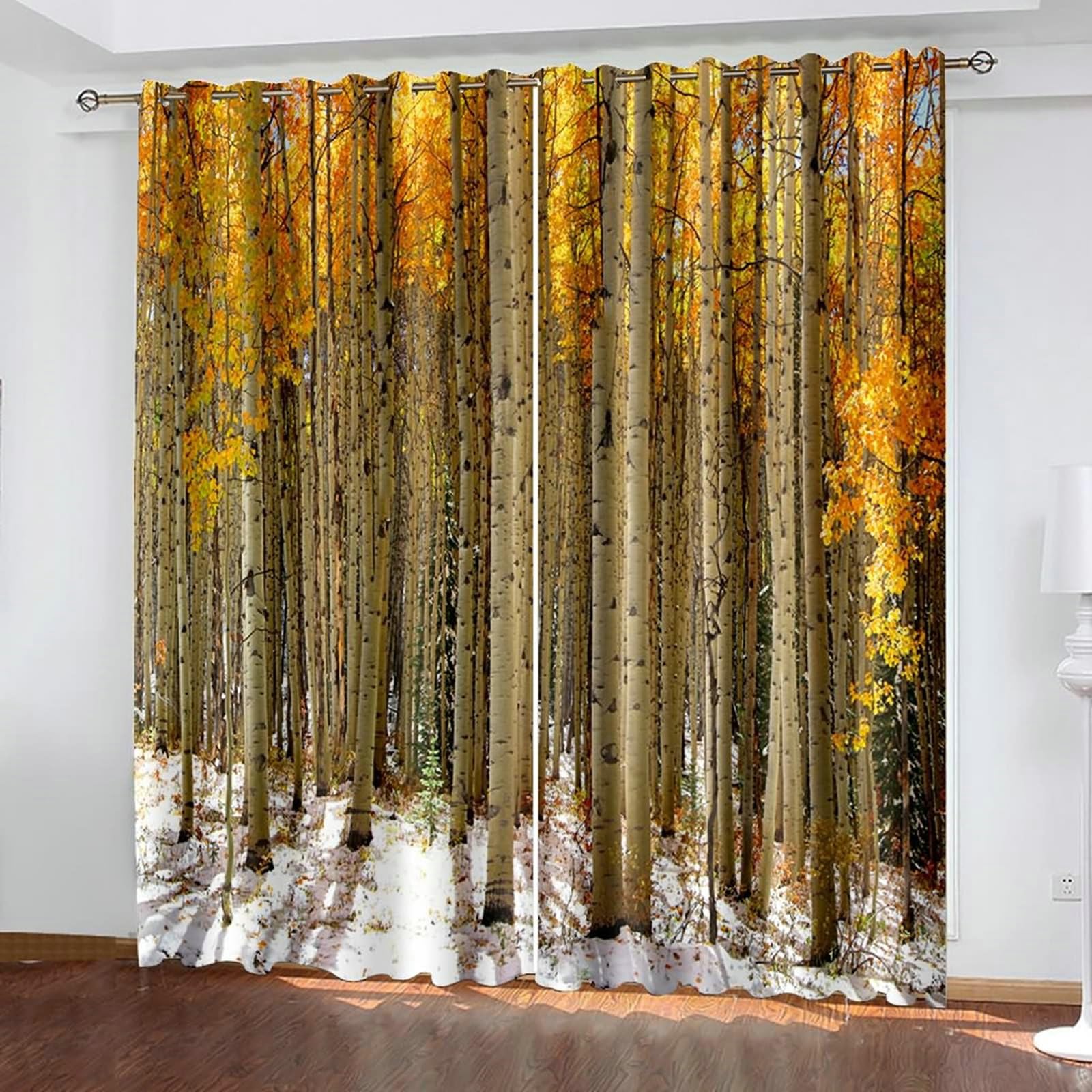 Zasłony do sypialni 244 cm długości, zasłony zaciemniające do pokoju, 2 panele 42 szer. x 244 cm dł. jesienne drzewa, sceneria, termiczne zasłony zaciemniające