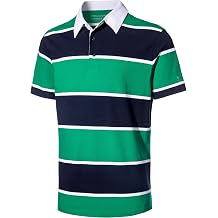 Men's Polo Shirts Short Sleeve Striped Collared Pique Golf Shirts for Men