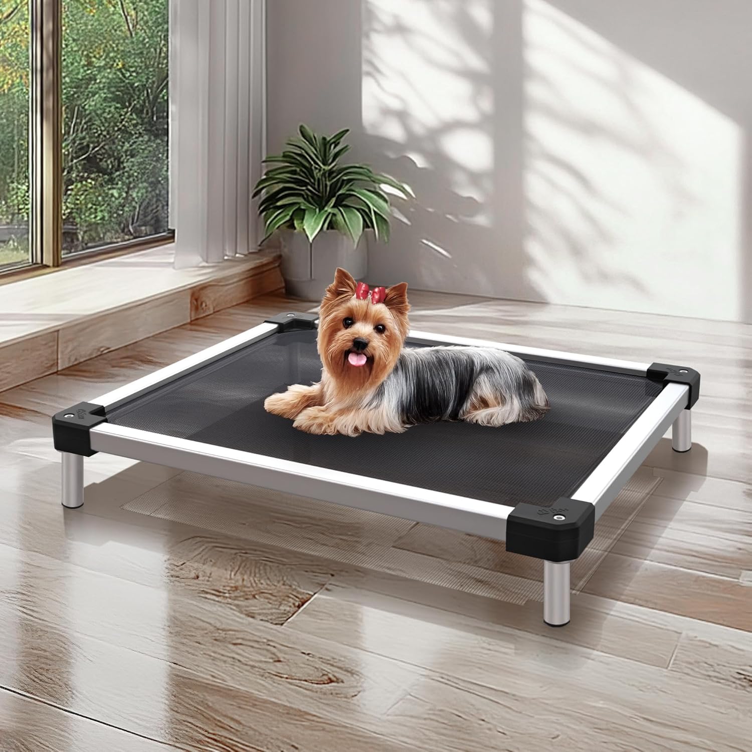 FXW TitanNest Chew-Proof Elevated Dog Bed, Raised Cot for Indoor/Outdoor/Camping Use, Durable & Waterproof Cooling Pet Bed for Toy Dogs, 23.0″ L x 17.0″ W x 4.5″ H, Black