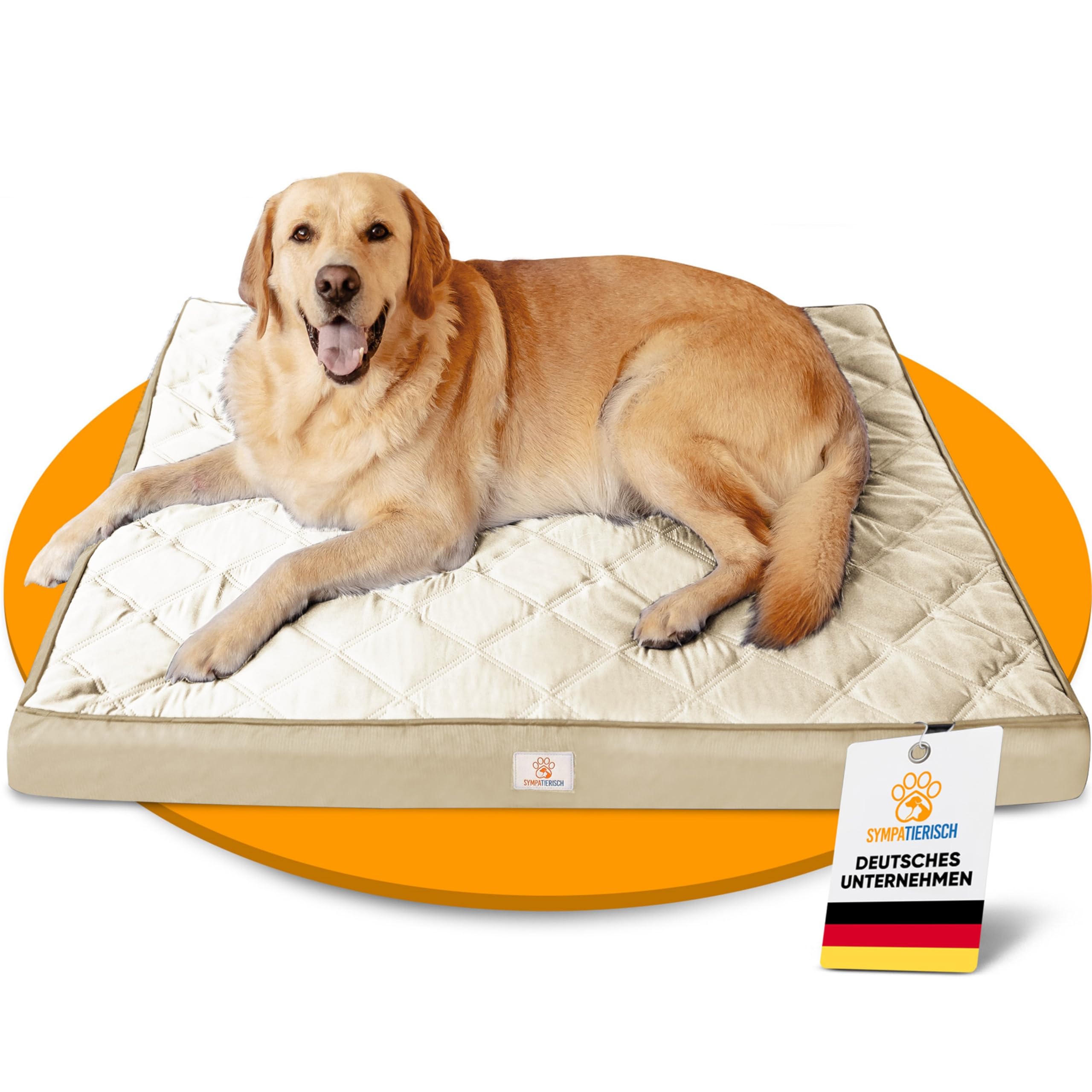 Orthopaedic Dog Bed Waterproof – The New Favourite Dog Mat for Your Fur Nose, Non-Slip Dog Cushion, Dog Basket, Washable Cover, Small to Large Dogs, 110 x 100 x 9 cm, Beige