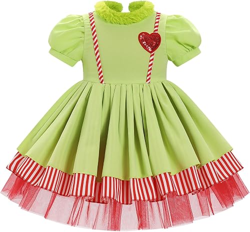 IDOPIP Christmas Tutu Dress for Toddler Girls - Puff Sleeve Princess Holiday Ruf