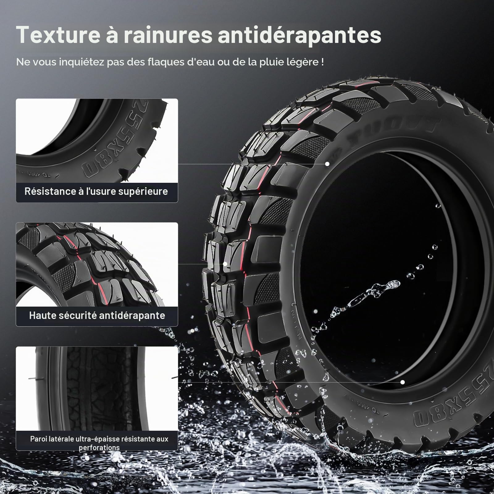 10 Pouce Pneu et Chambre a Air Trotinette Electrique Set, 255x80 Off-Road Pneus de Rechange Antidérapant et Antiusure, Chambre à Air 10x3 en Caoutchouc Butyle Epaissi Très Elastique