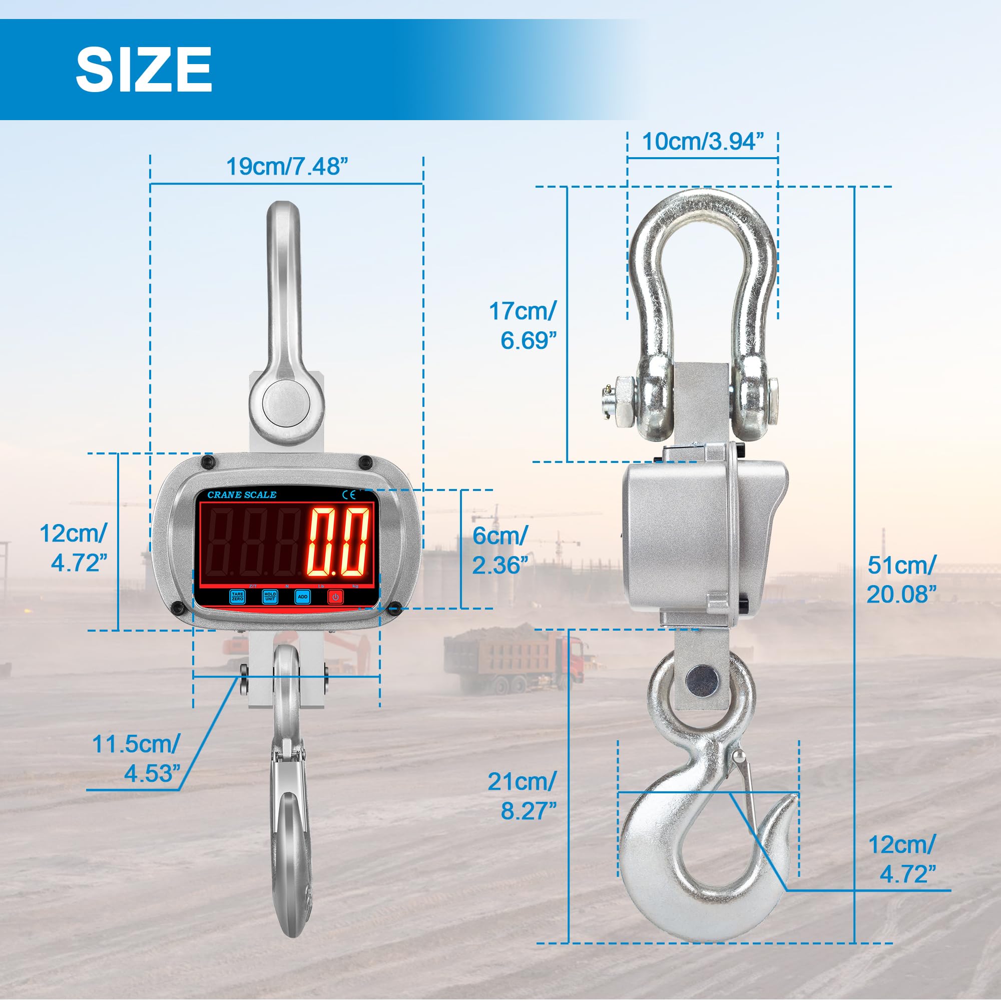 Hyindoor Kranwaage 5000kg Elektronische Digitale Hängewaage 5T Großes LCD-Display Heavy Duty Crane Scale Industrie Kranwaage mit Aluminiumlegierung mit Haken und Fernbedienung